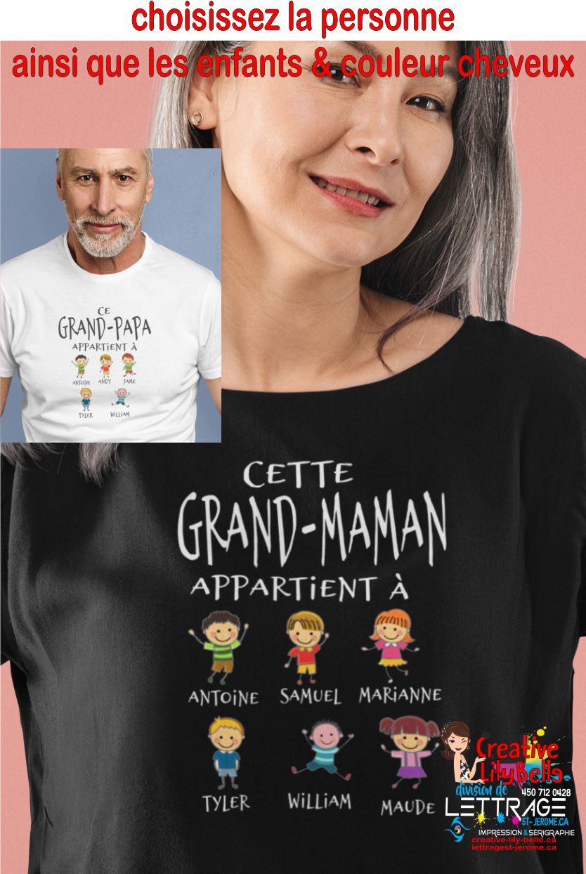 t-shirt personnalisé grand maman appartient, t-shirt mamy bonhomme
